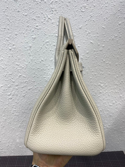 HERMES BIRKIN 25CM GRIS PERLE CROCODILE AND TOGO LEATHER SILVER HARDWARE