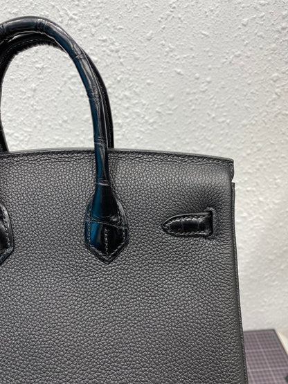 HERMES BIRKIN 25CM BLACK CROCODILE AND TOGO LEATHER GOLD HARDWARE
