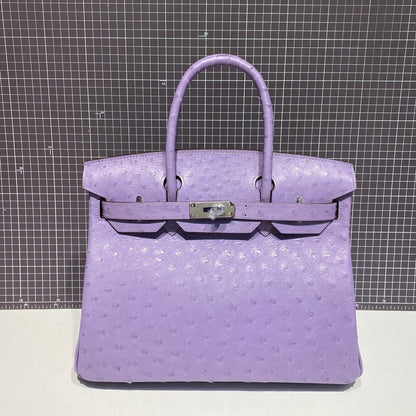 HERMES BIRKIN 30CM PURPLE OSTRICH LEATHER SILVER HARDWARE