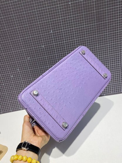 HERMES BIRKIN 30CM PURPLE OSTRICH LEATHER SILVER HARDWARE