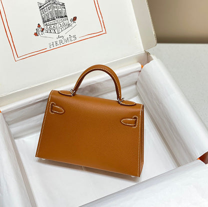 HERMES KELLY MINI 20 GOLDEN BROWN EPSOM SILVER HARDWARE