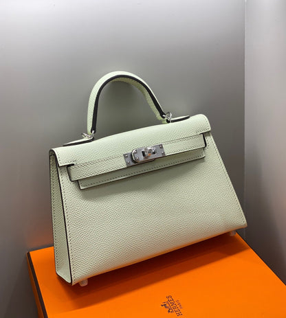 HERMES KELLY MINI 20 SEAFOAM EPSOM SILVER HARDWARE