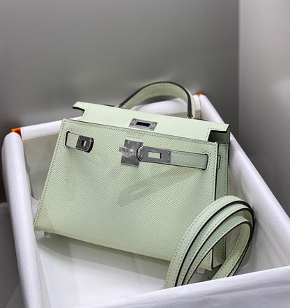 HERMES KELLY MINI 20 SEAFOAM EPSOM SILVER HARDWARE