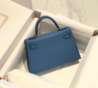HERMES KELLY MINI 20 BLUE EPSOM GOLD HARDWARE