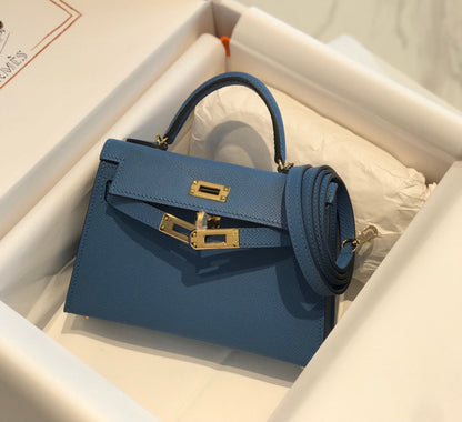HERMES KELLY MINI 20 BLUE EPSOM GOLD HARDWARE