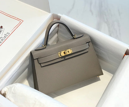 HERMES KELLY MINI 20 LIGHT GREY EPSOM GOLD HARDWARE