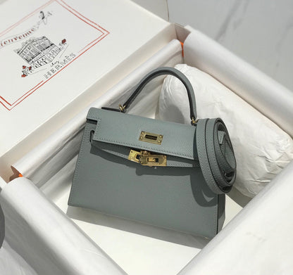 HERMES KELLY MINI 20 MEDIUM GREY EPSOM GOLD HARDWARE