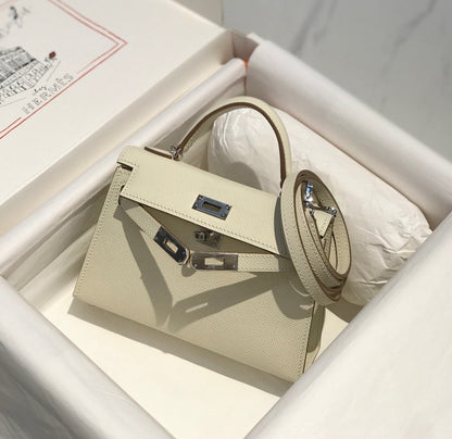 HERMES KELLY MINI 20 WHITE EPSOM SILVER HARDWARE