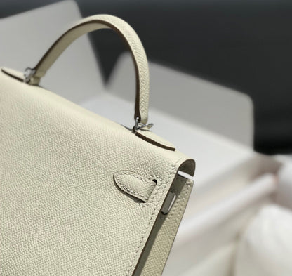HERMES KELLY MINI 20 WHITE EPSOM SILVER HARDWARE