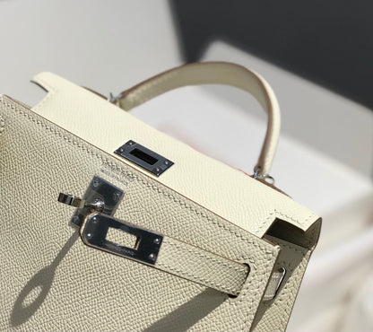 HERMES KELLY MINI 20 WHITE EPSOM SILVER HARDWARE