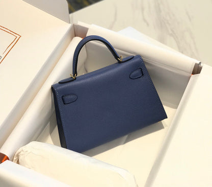 HERMES KELLY MINI 20 DENIM EPSOM GOLD HARDWARE
