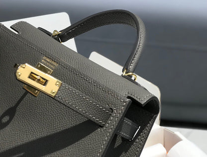 HERMES KELLY MINI 20 DARK GREY EPSOM GOLD HARDWARE
