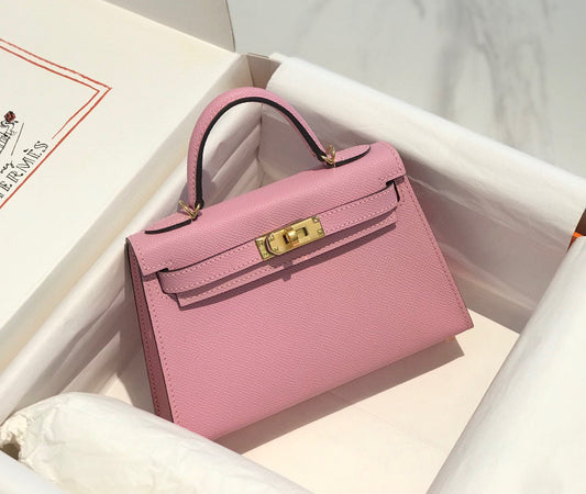 HERMES KELLY MINI 20 LIGHT PINK EPSOM GOLD HARDWARE