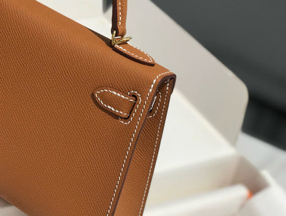 HERMES KELLY MINI 20 GOLDEN BROWN EPSOM GOLD HARDWARE