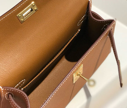 HERMES KELLY MINI 20 GOLDEN BROWN EPSOM GOLD HARDWARE