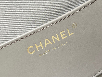 CHANEL 25 HANDBAG IN GRAY 40 SUEDE CALFSKIN GOLD HARDWARE