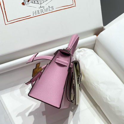 HERMES KELLY DOLL PICTO MINI 18 PINK MIX BROWN CALFSKIN