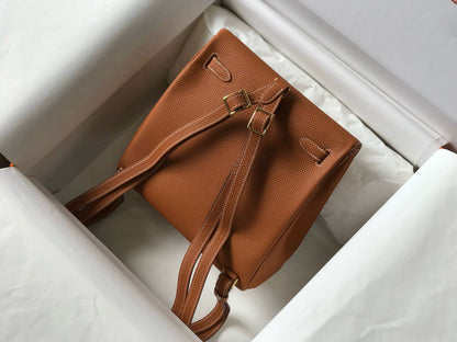 HERMES KELLY ADO 22 TOGO BACKPACK IN BROWN CALFSKIN GOLD HARDWARE