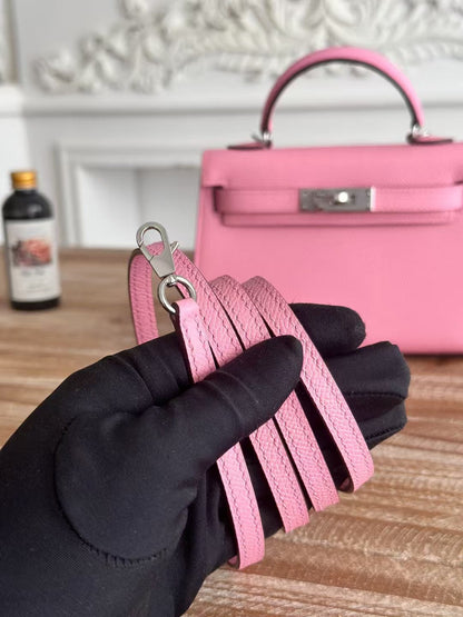 HERMES KELLY MINI 19 LIGHT PINK CALFSKIN SILVER HARDWARE