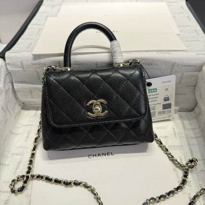 CHANEL MINI FLAP BAG 14 IN BLACK GRAINED CALFSKIN GOLD HARDWARE