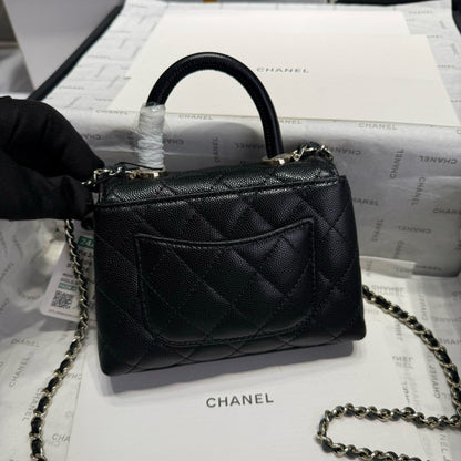 CHANEL MINI FLAP BAG 14 IN BLACK GRAINED CALFSKIN GOLD HARDWARE