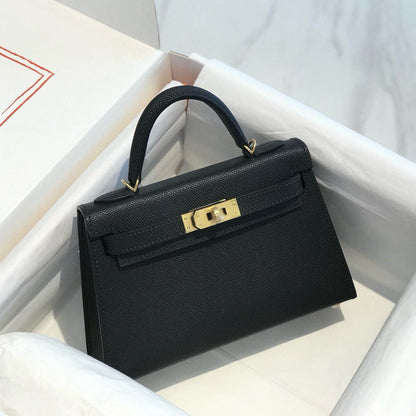 HERMES KELLY MINI 19 BLACK EPSOM CALFSKIN GOLD HARDWARE