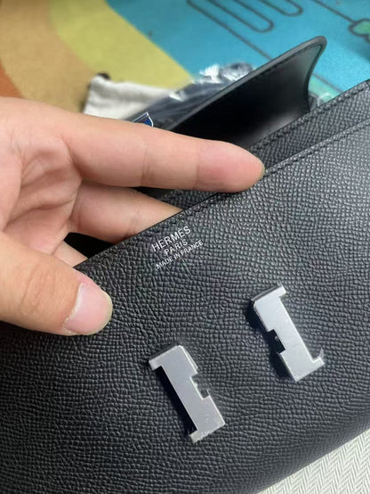 HERMES CONSTANCE SHOULDER BAG  IN BLACK CALFSKIN