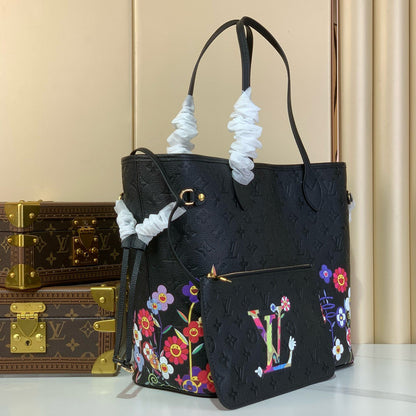 LOUIS VUITTON NEVERFULLxTM MM TOTE BAG 32 IN BLACK MONOGRAM CALFSKIN