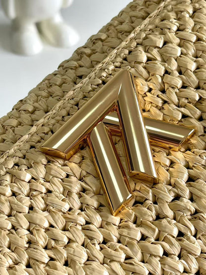 LOUIS VUITTON LV SHOULDER BAG 24 IN BEIGE WOVEN RAFFIA GOLD HARDWARE