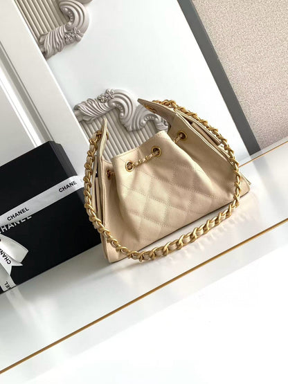 CHANEL 25 MINI HANDBAG 22CM IN BEIGE GRAINED CALFSKIN GOLD HARDWARE