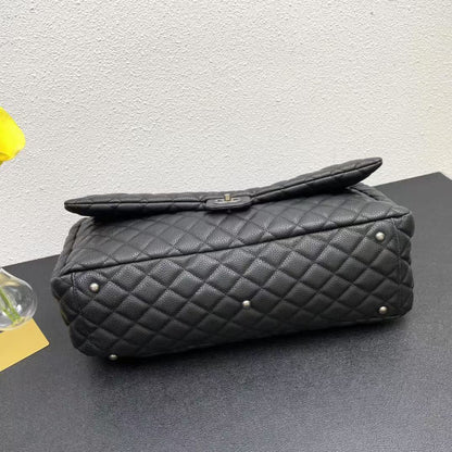 CHANEL CLASSIC FLAP BAG 46 IN BLACK QUILTED CALFSKIN