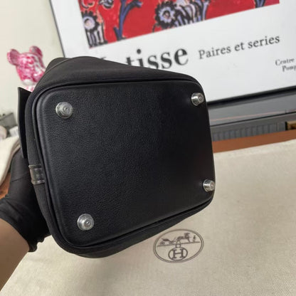 HERMES CARGO PICOTIN BAG 18 IN BLACK TOGO GOLD HARDWARE