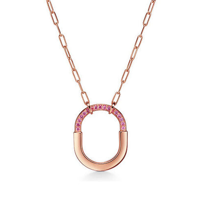 18K Tiffany Lock Pink Pave Diamonds Necklace