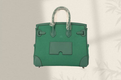 HERMES BIRKIN CARGO 25CM GREEN CANVAS AND LEATHER SILVER HARDWARE