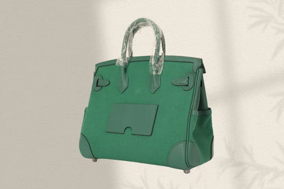 HERMES BIRKIN CARGO 25CM GREEN CANVAS AND LEATHER SILVER HARDWARE