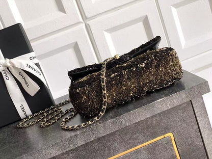 CHANEL 20 SEQUINS FLAP BAG IN BLACK MIX BROWN