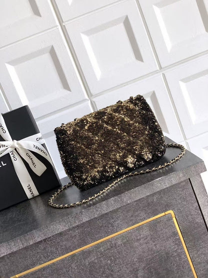 CHANEL 20 SEQUINS FLAP BAG IN BLACK MIX BROWN