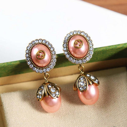 18K Double Gucci Flower Pearl Earrings