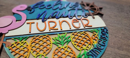 Feelin' Nauti (Feeling Naughty) Cruise Cabin Door Hanger with Upside Down Pineapples