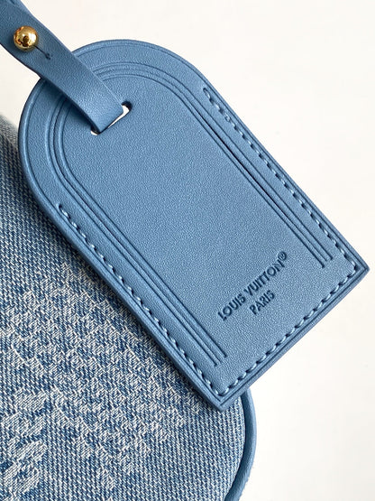 LOUIS VUITTON LV 25S POCHETTE ACCESSORIES XL 28 IN BLUE CANVAS DAMIER DENIM