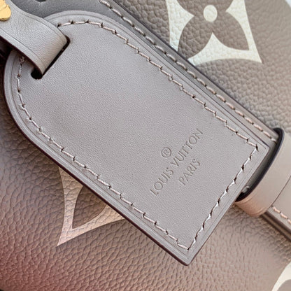 LOUIS VUITTON ALL IN BB BAG 18 IN TOURTERELLE GREY AND CREAM EMBOSSED COWHIDE
