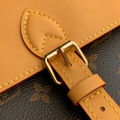 LOUIS VUITTON SOHO MM 32 IN BROWN MONOGRAM COATED CANVAS AND CALFSKIN