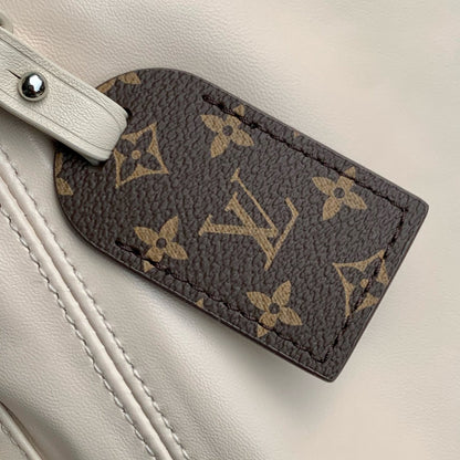 LOUIS VUITTON CARRYALL CARGO VIBE PM 33.5 IN VANILLE LAMBSKIN BORWN MONOGRAM TAG