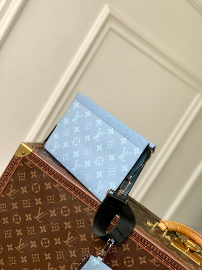 LOUIS VUITTON GASTON WEARABLE WALLET 22 IN BLUE MONOGRAM COATED CANVAS