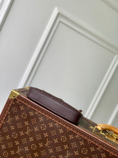 LOUIS VUITTON EASY POUCH ON STRAP 19 IN DARK BROWN MONOGRAM EMBOSSED LOGO CALFSKIN