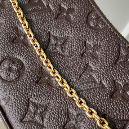 LOUIS VUITTON EASY POUCH ON STRAP 19 IN DARK BROWN MONOGRAM EMBOSSED LOGO CALFSKIN