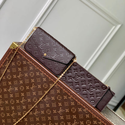LOUIS VUITTON FÉLICIE POCHETTE 21 IN DARK BROWN MONOGRAM EMBOSSED LOGO CALFSKIN