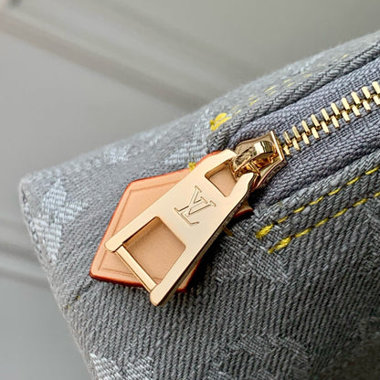 LOUIS VUITTON COSMETIC POUCH 19 IN GREY MONOGRAM DENIM GOLD HARDWARE
