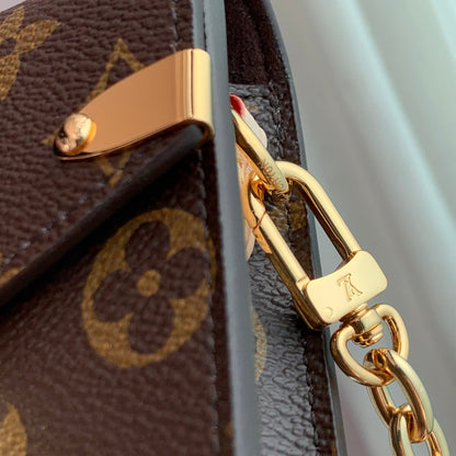 LOUIS VUITTON PHONE POUCH 17.5 IN BROWN MONOGRAM COATED CANVAS AND CALFSKIN