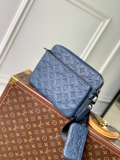 LOUIS VUITTON TRIO MESSENGER 25 IN BLUE MONOGRAM SHADOW CALFSKIN